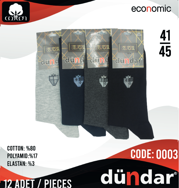 Dündar Likralı Çorap 12 Adet
