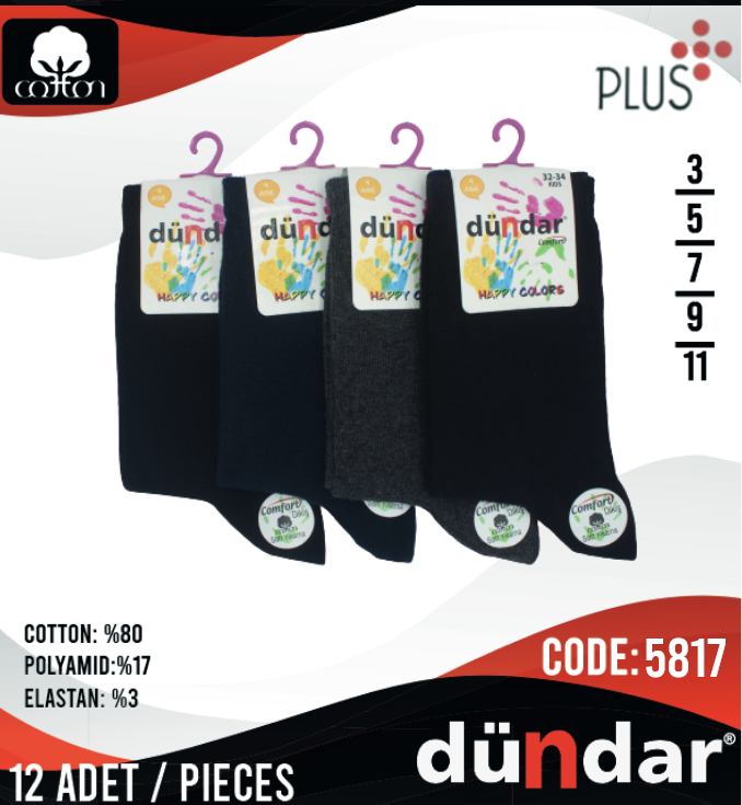 Dündar Çocuk Comfort Düz Soket Çorap 12 Adet
