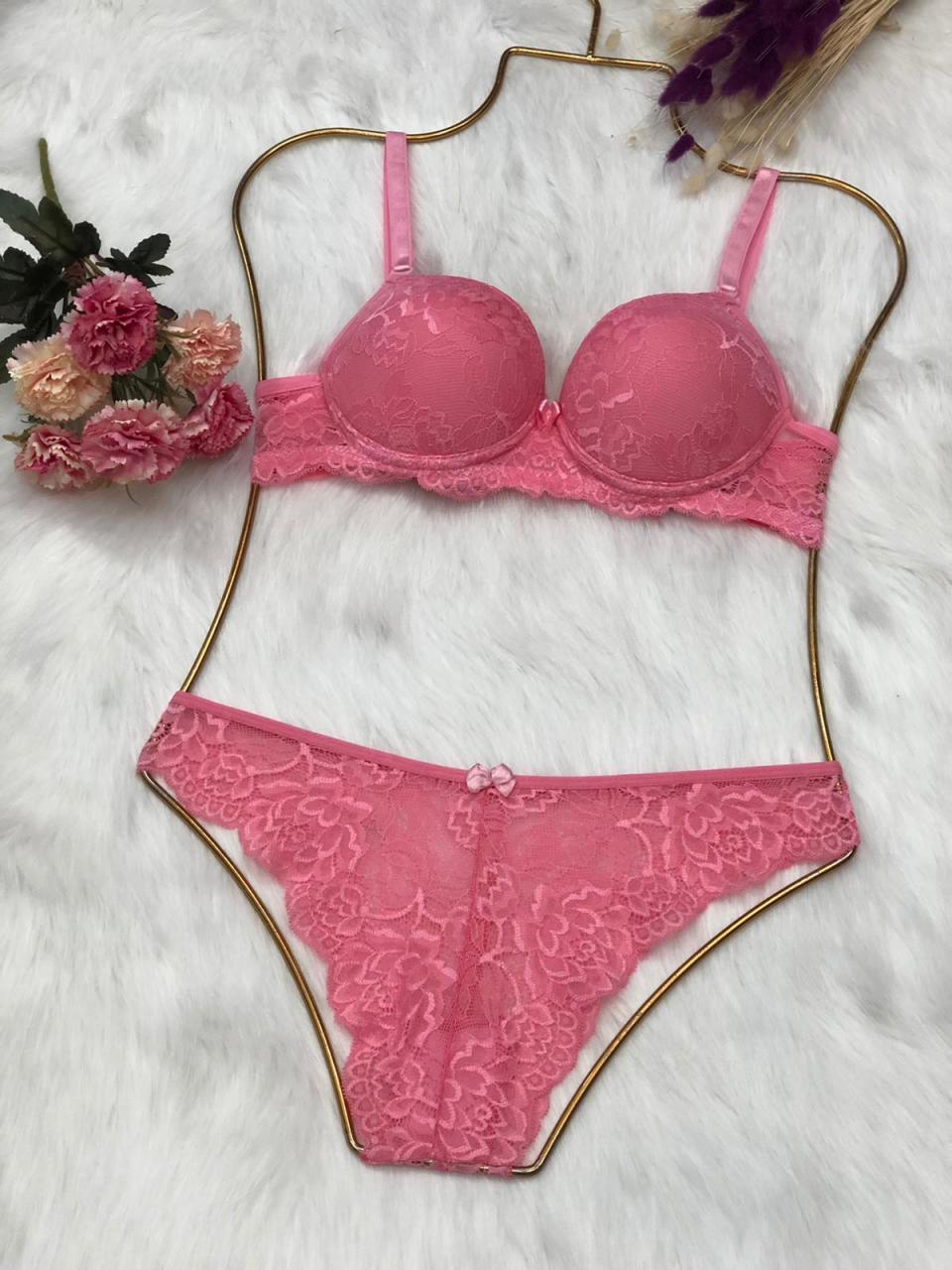 Sade Pembe Sütyen Külot Takım