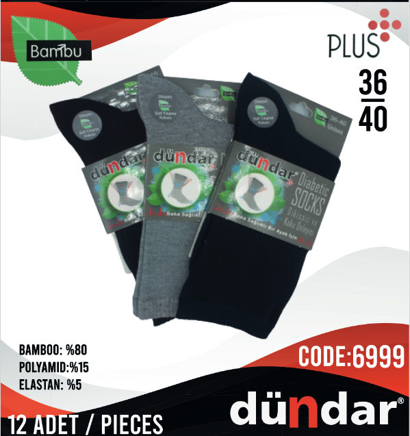Dündar Bambu Diyabetik Çorap 12 Adet