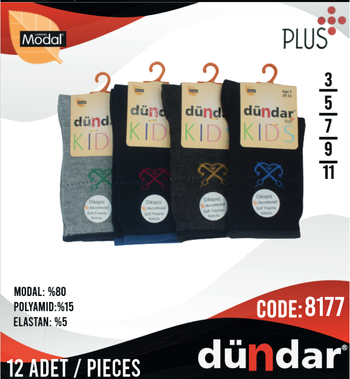 Dündar Çocuk Modal Desenli Soket Çorap 12 Adet
