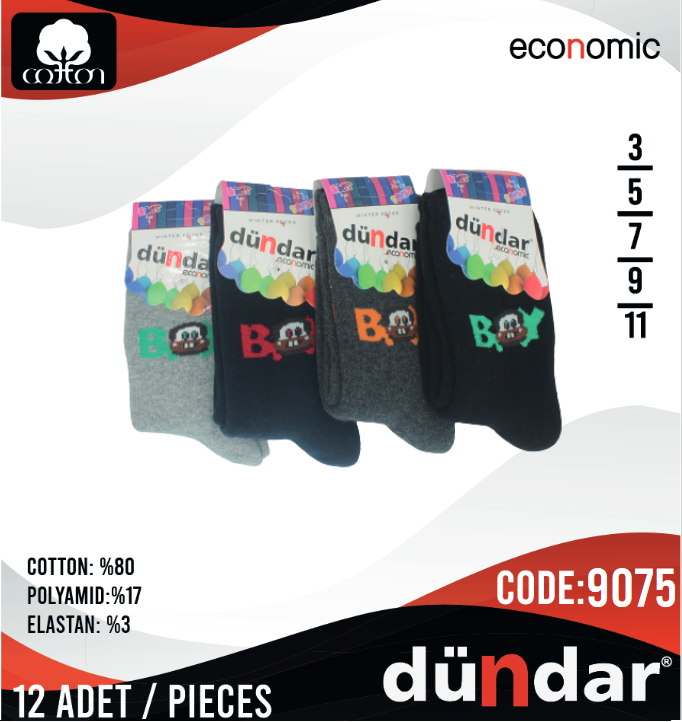 Dündar Çocuk Havlu Desenli Çorap 12 Adet