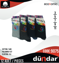 Dündar Çocuk Havlu Desenli Çorap 12 Adet Açık Gri - 11 Yaş